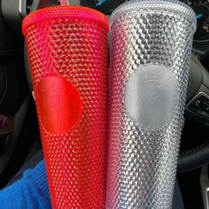 2 New Starbuck Hot Pink & Platinum Studded Tumbler